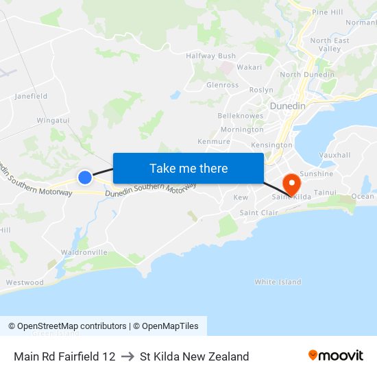 Main Rd Fairfield 12 to St Kilda New Zealand map