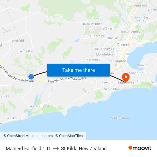 Main Rd Fairfield 101 to St Kilda New Zealand map