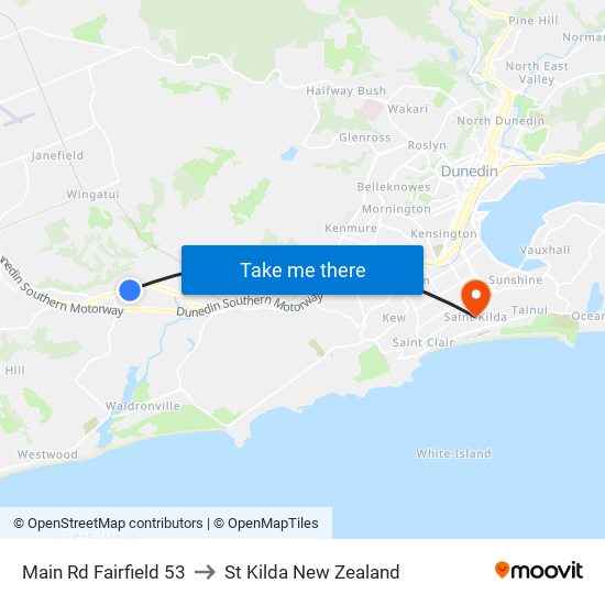 Main Rd Fairfield 53 to St Kilda New Zealand map