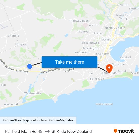 Fairfield Main Rd 48 to St Kilda New Zealand map