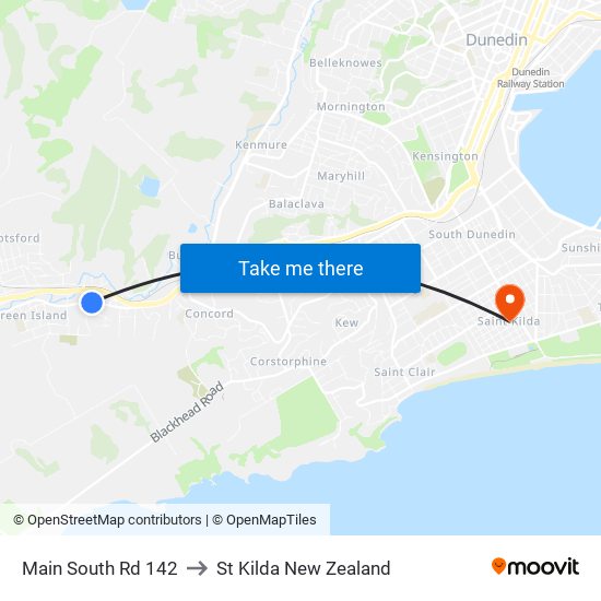 Main South Rd 142 to St Kilda New Zealand map