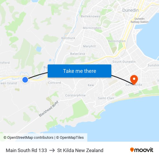Main South Rd 133 to St Kilda New Zealand map