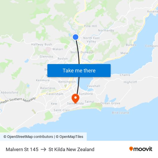 Malvern St 145 to St Kilda New Zealand map