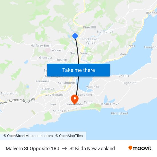 Malvern St Opposite 180 to St Kilda New Zealand map