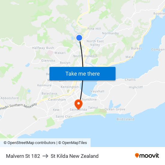 Malvern St 182 to St Kilda New Zealand map