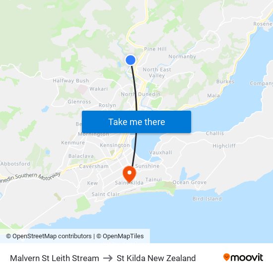 Malvern St Leith Stream to St Kilda New Zealand map