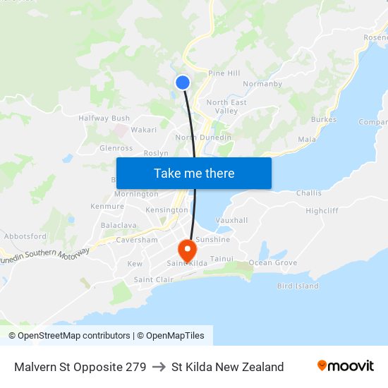 Malvern St Opposite 279 to St Kilda New Zealand map