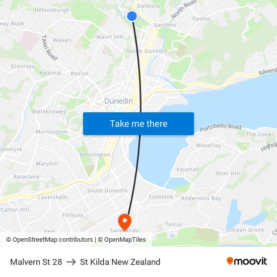 Malvern St 28 to St Kilda New Zealand map