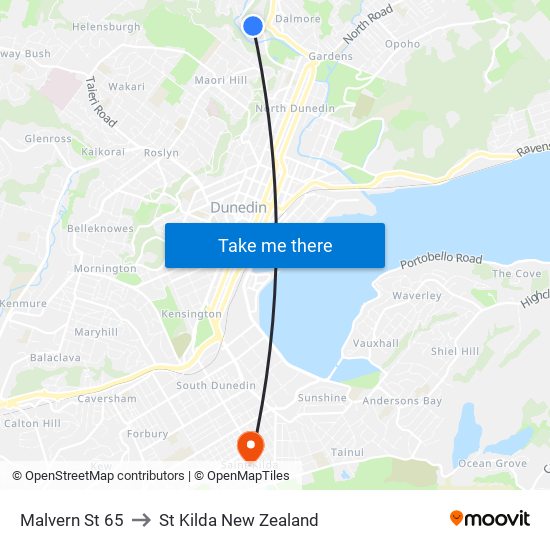 Malvern St 65 to St Kilda New Zealand map