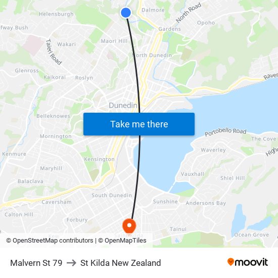 Malvern St 79 to St Kilda New Zealand map