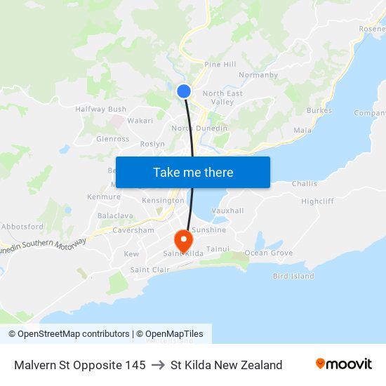 Malvern St Opposite 145 to St Kilda New Zealand map