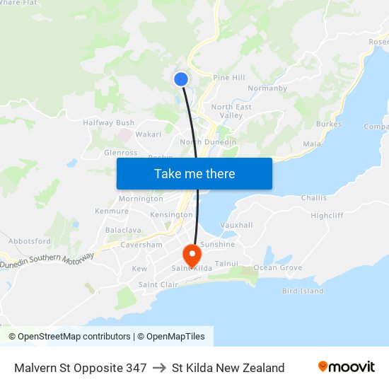 Malvern St Opposite 347 to St Kilda New Zealand map