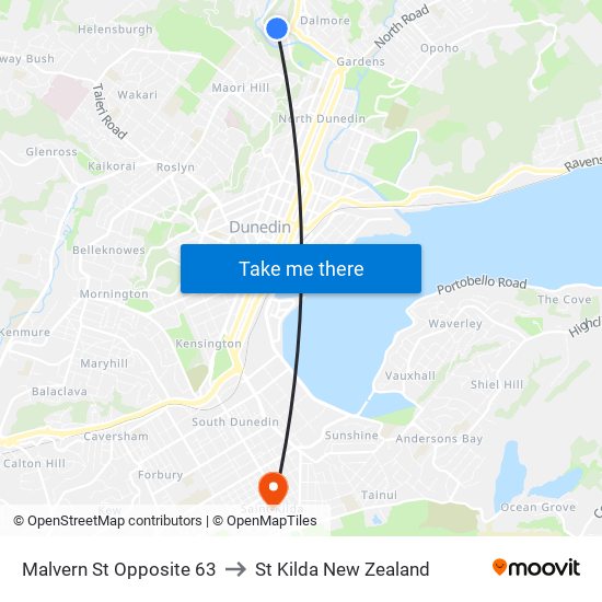 Malvern St Opposite 63 to St Kilda New Zealand map
