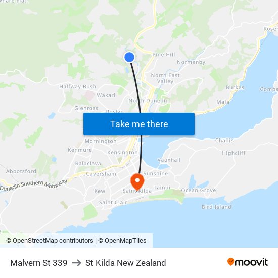 Malvern St 339 to St Kilda New Zealand map