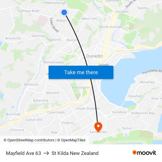 Mayfield Ave 63 to St Kilda New Zealand map