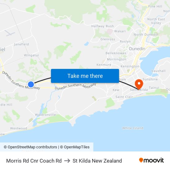 Morris Rd Cnr Coach Rd to St Kilda New Zealand map