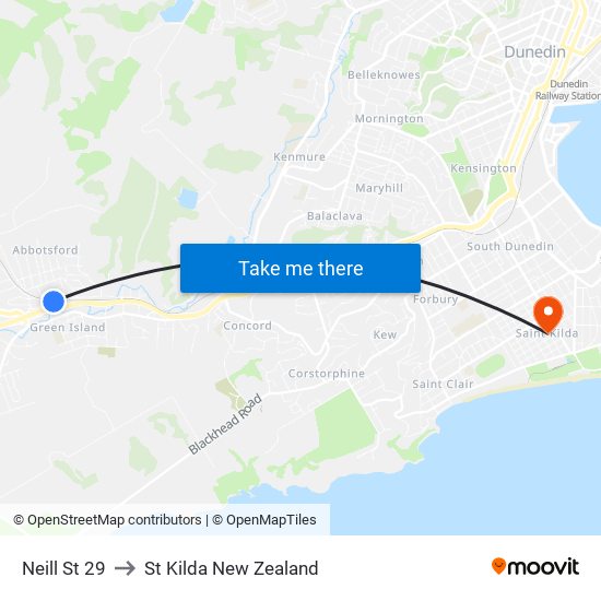 Neill St 29 to St Kilda New Zealand map