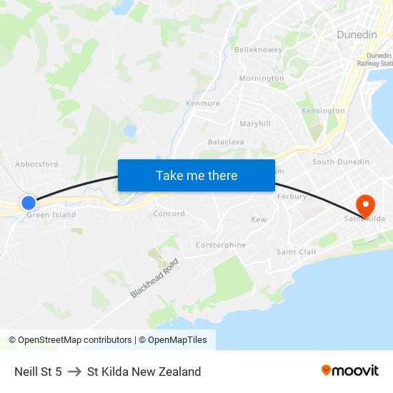 Neill St 5 to St Kilda New Zealand map