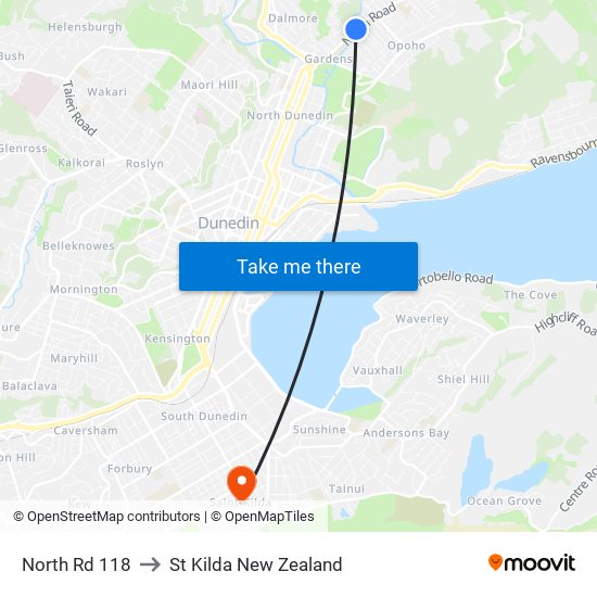 North Rd 118 to St Kilda New Zealand map