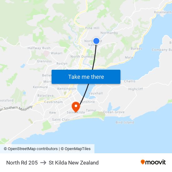 North Rd 205 to St Kilda New Zealand map