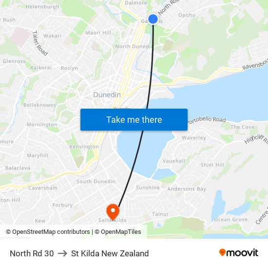 North Rd 30 to St Kilda New Zealand map