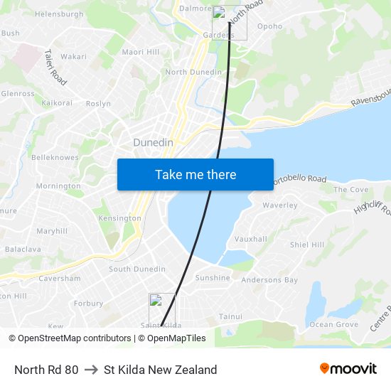 North Rd 80 to St Kilda New Zealand map