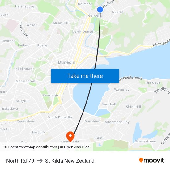 North Rd 79 to St Kilda New Zealand map