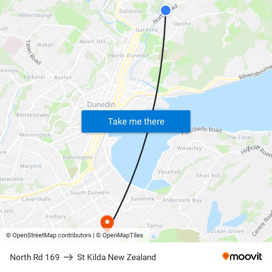 North Rd 169 to St Kilda New Zealand map