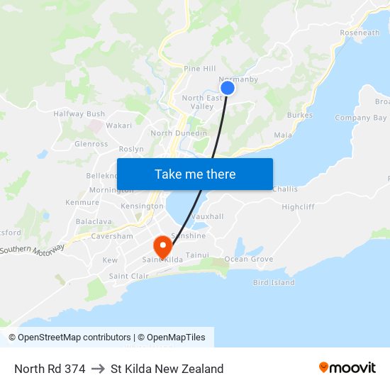 North Rd 374 to St Kilda New Zealand map