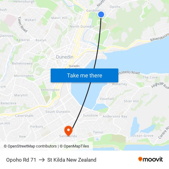 Opoho Rd 71 to St Kilda New Zealand map