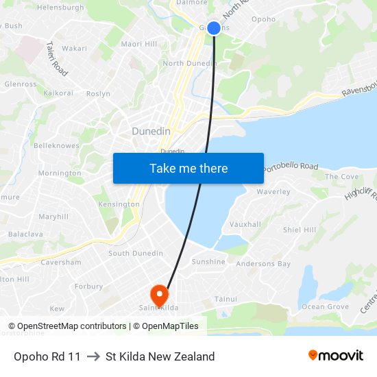 Opoho Rd 11 to St Kilda New Zealand map