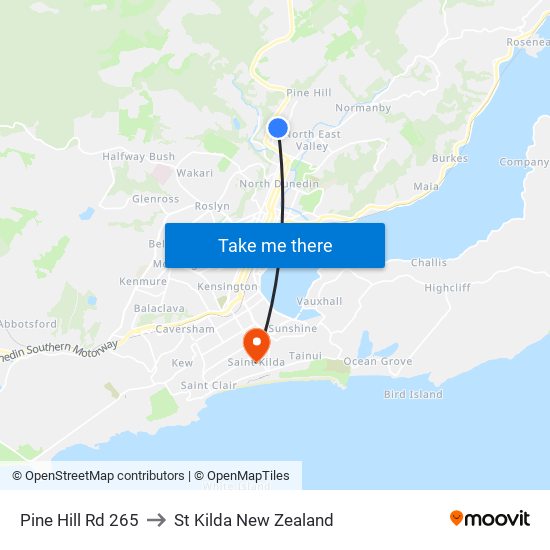 Pine Hill Rd 265 to St Kilda New Zealand map