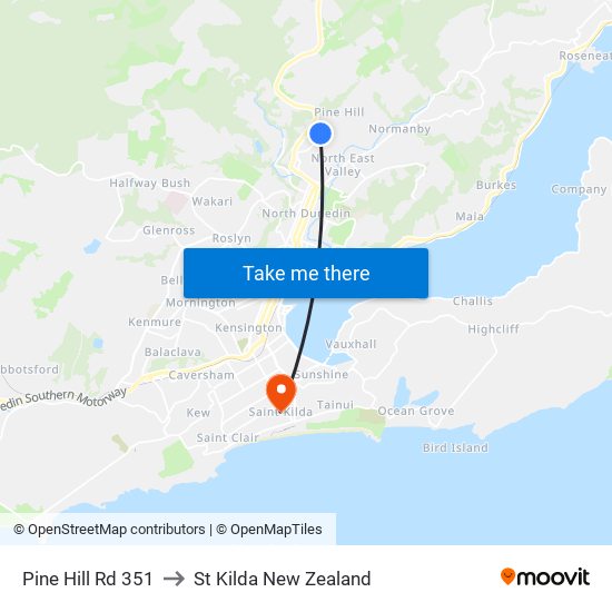Pine Hill Rd 351 to St Kilda New Zealand map