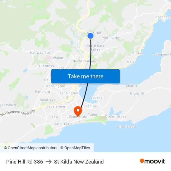 Pine Hill Rd 386 to St Kilda New Zealand map