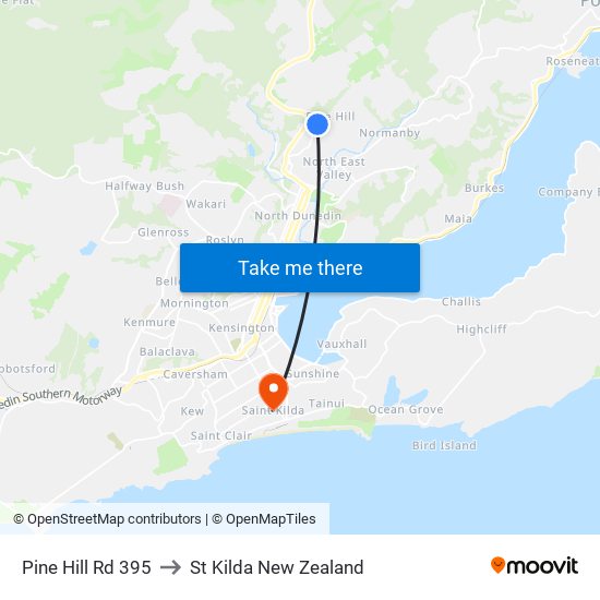 Pine Hill Rd 395 to St Kilda New Zealand map