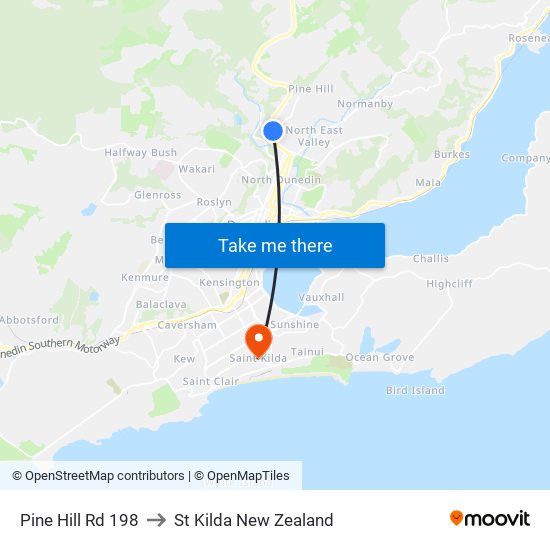 Pine Hill Rd 198 to St Kilda New Zealand map