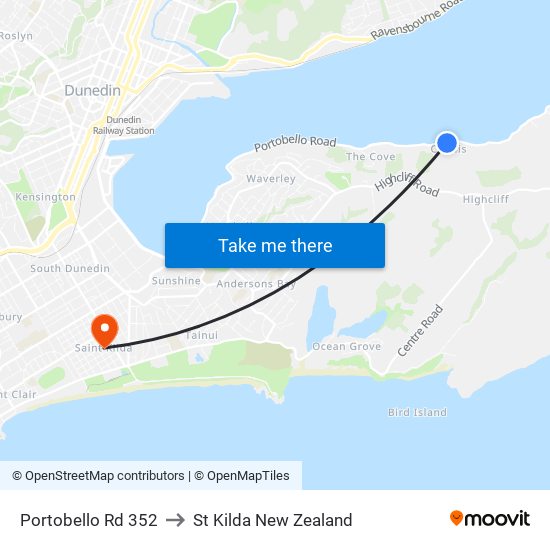 Portobello Rd 352 to St Kilda New Zealand map