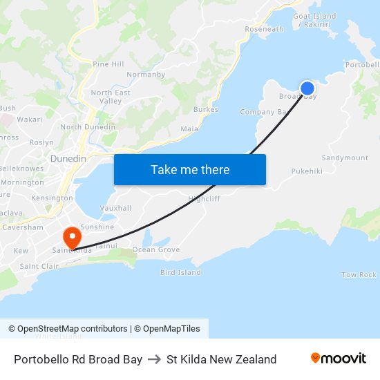 Portobello Rd Broad Bay to St Kilda New Zealand map