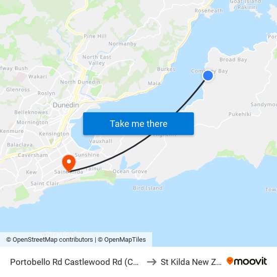 Portobello Rd Castlewood Rd (Company Bay) to St Kilda New Zealand map