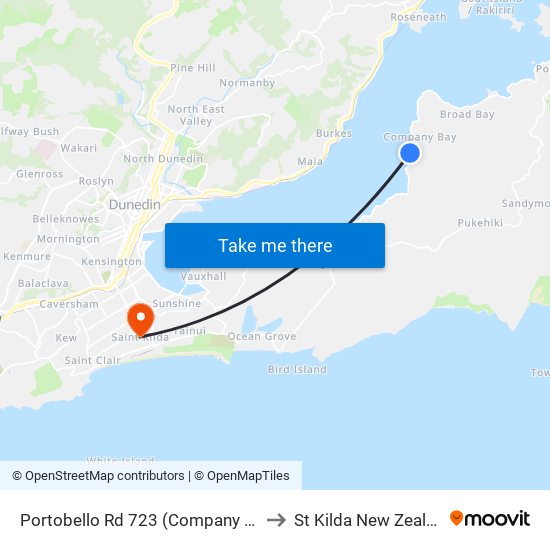 Portobello Rd 723 (Company Bay) to St Kilda New Zealand map