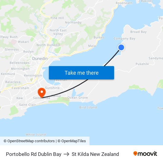 Portobello Rd Dublin Bay to St Kilda New Zealand map