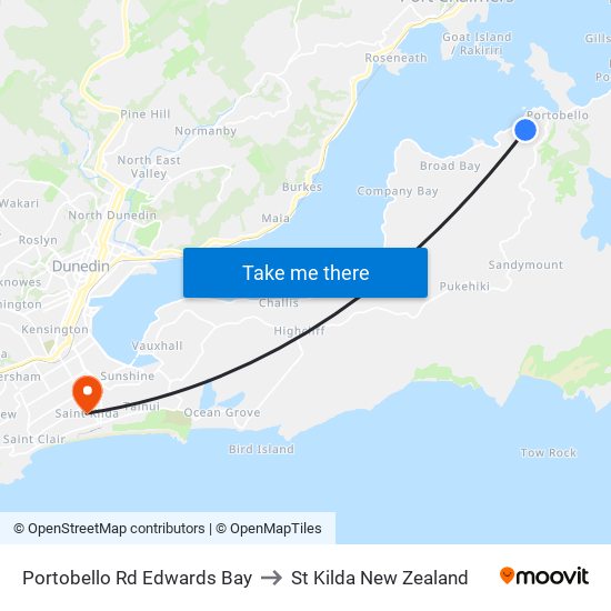 Portobello Rd Edwards Bay to St Kilda New Zealand map