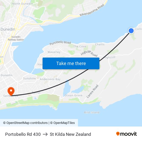 Portobello Rd 430 to St Kilda New Zealand map