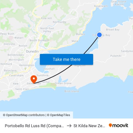 Portobello Rd Luss Rd (Company Bay) to St Kilda New Zealand map