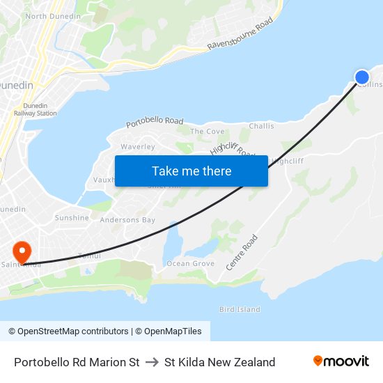 Portobello Rd Marion St to St Kilda New Zealand map
