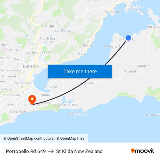 Portobello Rd 649 to St Kilda New Zealand map