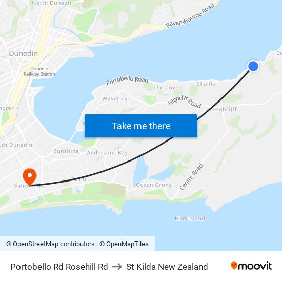 Portobello Rd Rosehill Rd to St Kilda New Zealand map