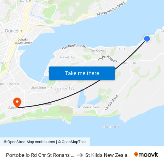 Portobello Rd Cnr St Ronans Rd to St Kilda New Zealand map