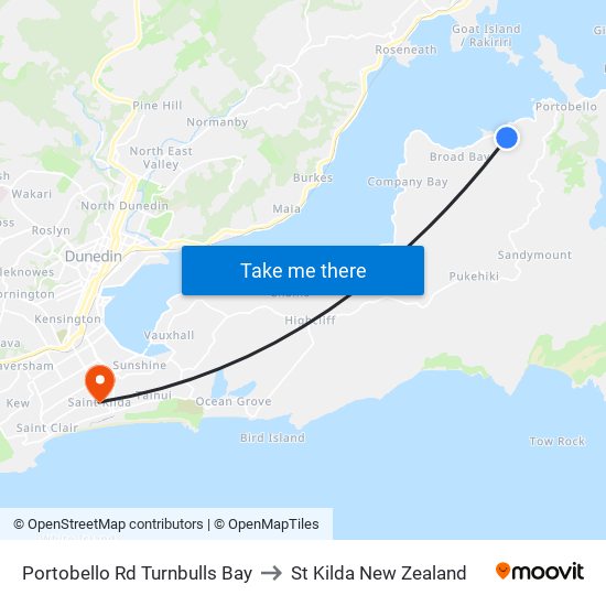 Portobello Rd Turnbulls Bay to St Kilda New Zealand map