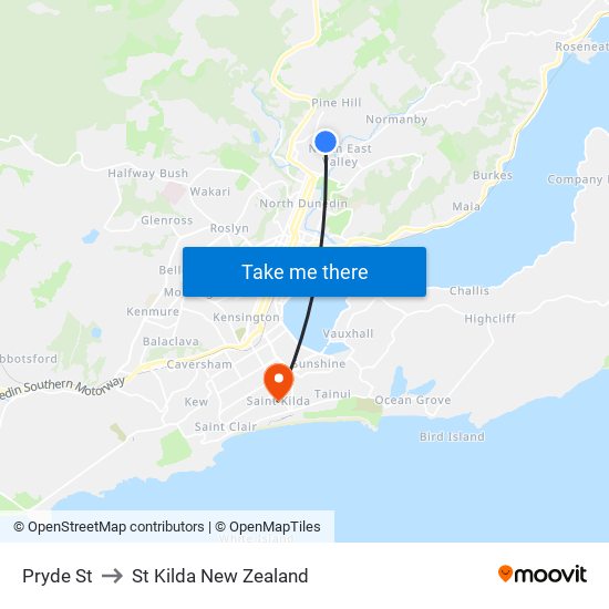 Pryde St to St Kilda New Zealand map